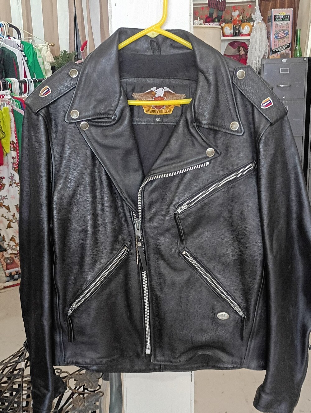 Vintage Harley-Davidson Black Leather Motorcycle Jacket with Silver Hardware